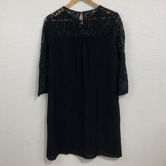 Contemporary Lace Black Linen Blend Knee Length Shift Dress Size M - Picture 7 of 7